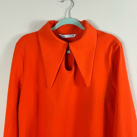 ZARA Woman High Neck Mini Dress With Tied Bow in Bright Orange sz XXL - Picture 6 of 16